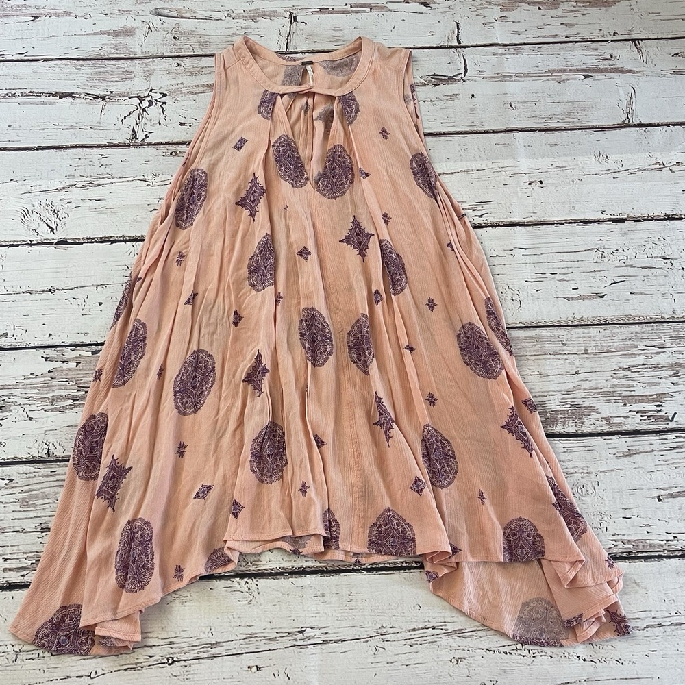 Free People Dress Tree Swing Tunic Keyhole Blush Pink Medallion Boho Small Women